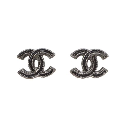 chanel logo black|Black Chanel logo earrings.